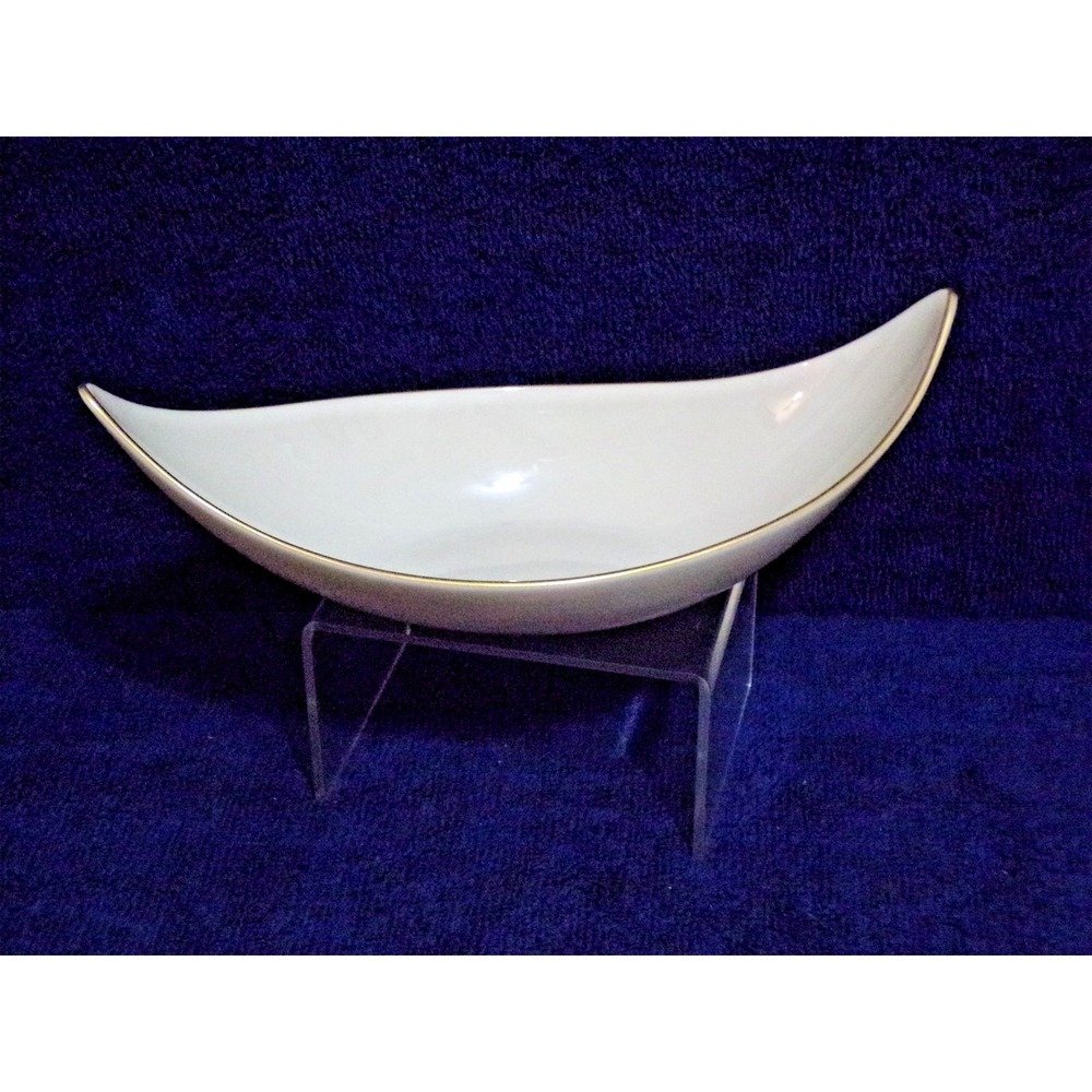 Lenox Ivory 24K Gold Trim Porcelain Oblong Boat Shaped Bowl Dish Made in the USA